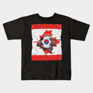South Korea Flag Canadian Flag Ripped - Gift for South Korean From South Korea Kids T-Shirt